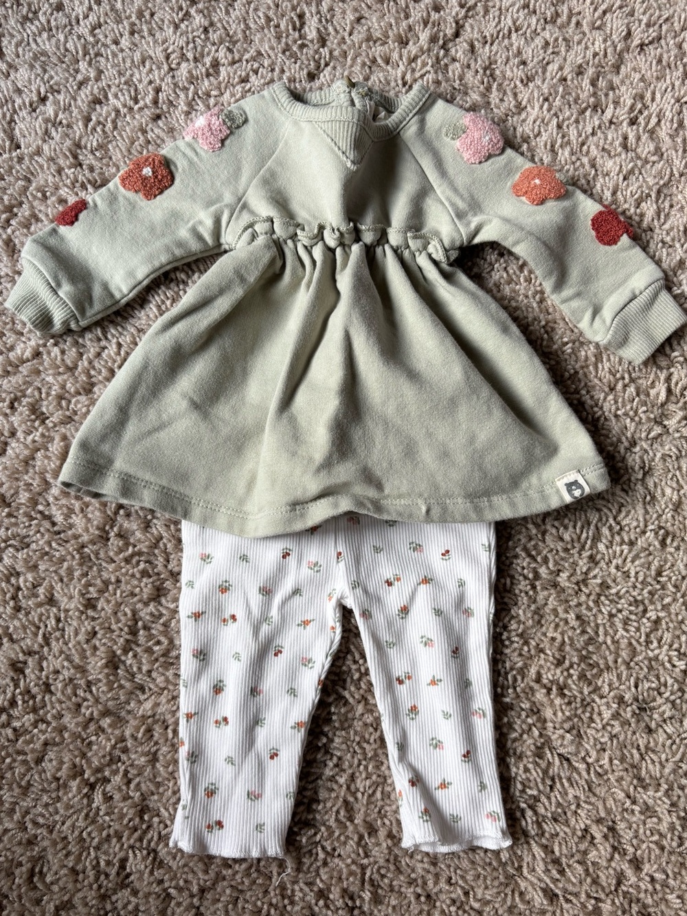 Sage Green Floral Appliqué Kids Matching Set